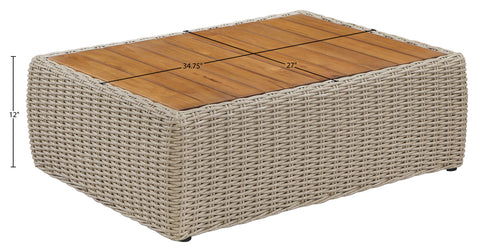 Giselle Taupe Teak Wood And Wicker Outdoor Patio Coffee Table, 1 Piece