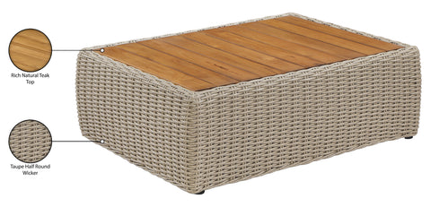 Giselle Taupe Teak Wood And Wicker Outdoor Patio Coffee Table, 1 Piece