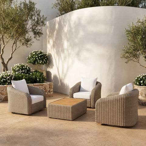 Giselle Taupe Teak Wood And Wicker Outdoor Patio Coffee Table, 1 Piece