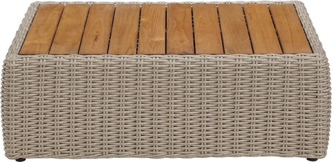 Giselle Taupe Teak Wood And Wicker Outdoor Patio Coffee Table, 1 Piece