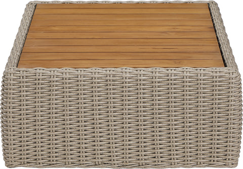 Giselle Taupe Teak Wood And Wicker Outdoor Patio Coffee Table, 1 Piece