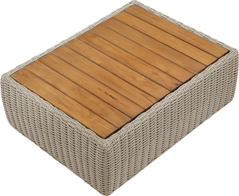 Giselle Taupe Teak Wood And Wicker Outdoor Patio Coffee Table, 1 Piece