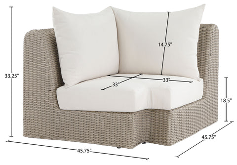 Giselle Cream Olefin Water Resistant Fabric And Wicker Outdoor Patio Corner Chair, 1 Piece