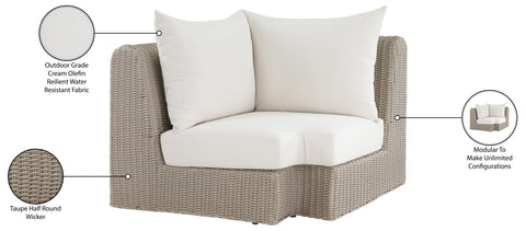 Giselle Cream Olefin Water Resistant Fabric And Wicker Outdoor Patio Corner Chair, 1 Piece