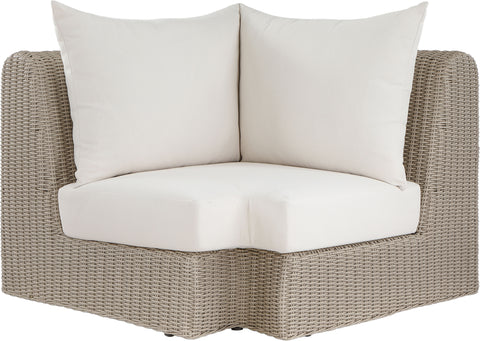 Giselle Cream Olefin Water Resistant Fabric And Wicker Outdoor Patio Corner Chair, 1 Piece