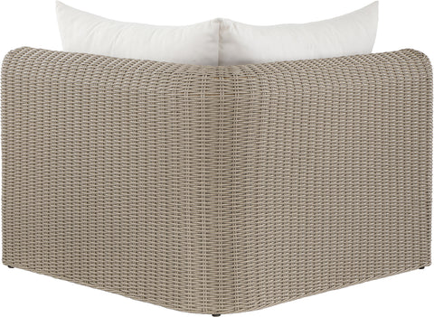 Giselle Cream Olefin Water Resistant Fabric And Wicker Outdoor Patio Corner Chair, 1 Piece