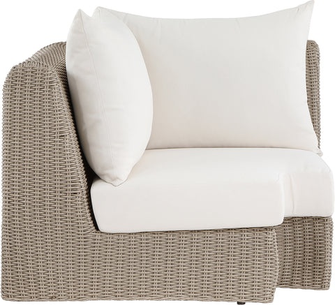 Giselle Cream Olefin Water Resistant Fabric And Wicker Outdoor Patio Corner Chair, 1 Piece