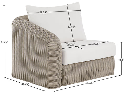 Giselle Cream Olefin Water Resistant Fabric And Wicker Outdoor Patio Left Arm Chair, 1 Piece