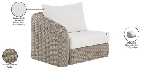 Giselle Cream Olefin Water Resistant Fabric And Wicker Outdoor Patio Left Arm Chair, 1 Piece
