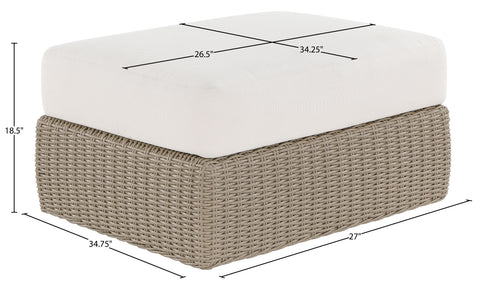 Giselle Cream Olefin Water Resistant Fabric And Wicker Outdoor Patio Ottoman/Coffee Table, 1 Piece