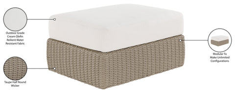 Giselle Cream Olefin Water Resistant Fabric And Wicker Outdoor Patio Ottoman/Coffee Table, 1 Piece