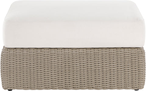 Giselle Cream Olefin Water Resistant Fabric And Wicker Outdoor Patio Ottoman/Coffee Table, 1 Piece