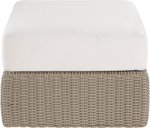 Giselle Cream Olefin Water Resistant Fabric And Wicker Outdoor Patio Ottoman/Coffee Table, 1 Piece