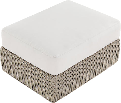 Giselle Cream Olefin Water Resistant Fabric And Wicker Outdoor Patio Ottoman/Coffee Table, 1 Piece