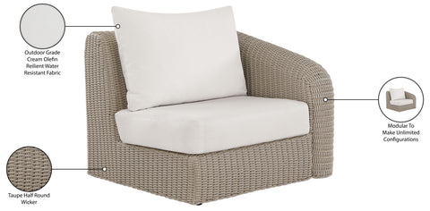 Giselle Cream Olefin Water Resistant Fabric And Wicker Outdoor Patio Right Arm Chair, 1 Piece