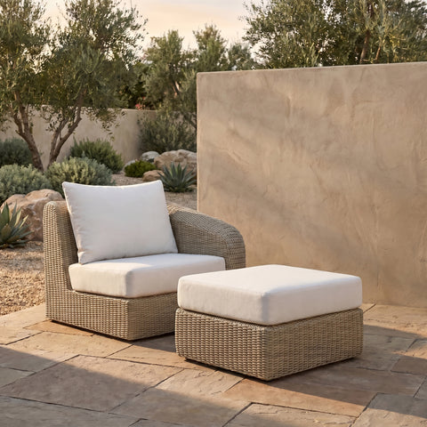 Giselle Cream Olefin Water Resistant Fabric And Wicker Outdoor Patio Right Arm Chair, 1 Piece