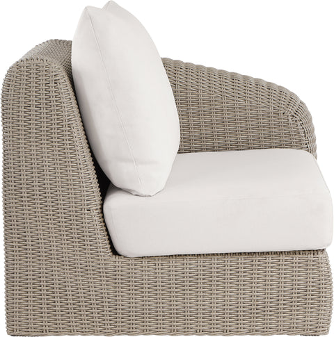 Giselle Cream Olefin Water Resistant Fabric And Wicker Outdoor Patio Right Arm Chair, 1 Piece