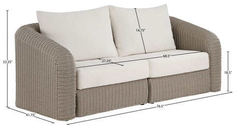 Giselle 85.25" Cream Olefin Water Resistant Fabric And Wicker Outdoor Patio Loveseat, 2-Piece