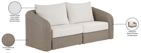 Giselle 85.25" Cream Olefin Water Resistant Fabric And Wicker Outdoor Patio Loveseat, 2-Piece