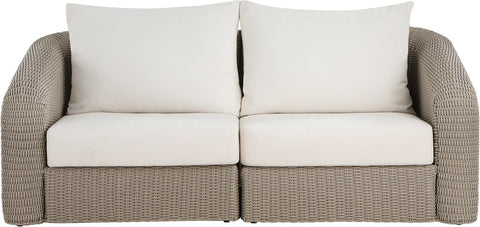 Giselle 85.25" Cream Olefin Water Resistant Fabric And Wicker Outdoor Patio Loveseat, 2-Piece