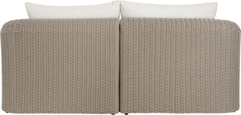 Giselle 85.25" Cream Olefin Water Resistant Fabric And Wicker Outdoor Patio Loveseat, 2-Piece