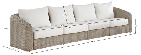 Giselle 155.25" Cream Olefin Water Resistant Fabric And Wicker Outdoor Patio Sofa, 4-Piece