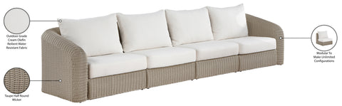 Giselle 155.25" Cream Olefin Water Resistant Fabric And Wicker Outdoor Patio Sofa, 4-Piece