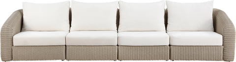 Giselle 155.25" Cream Olefin Water Resistant Fabric And Wicker Outdoor Patio Sofa, 4-Piece