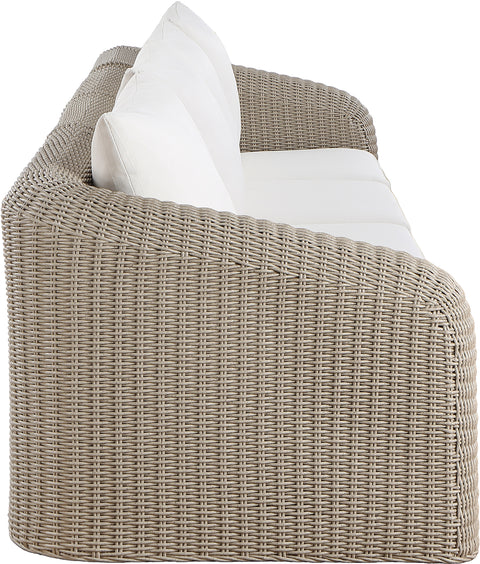 Giselle 155.25" Cream Olefin Water Resistant Fabric And Wicker Outdoor Patio Sofa, 4-Piece