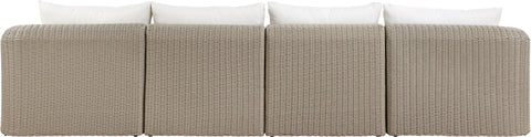 Giselle 155.25" Cream Olefin Water Resistant Fabric And Wicker Outdoor Patio Sofa, 4-Piece