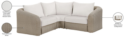 Giselle 88.25" Cream Olefin Water Resistant Fabric And Wicker Outdoor Patio Sectional, 3-Piece