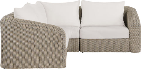 Giselle 88.25" Cream Olefin Water Resistant Fabric And Wicker Outdoor Patio Sectional, 3-Piece