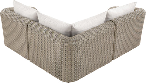 Giselle 88.25" Cream Olefin Water Resistant Fabric And Wicker Outdoor Patio Sectional, 3-Piece