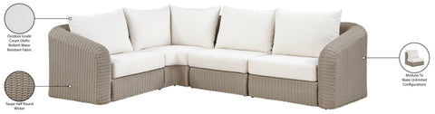 Giselle 88.25" Cream Olefin Water Resistant Fabric And Wicker Outdoor Patio Sectional, 4-Piece