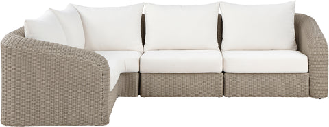 Giselle 88.25" Cream Olefin Water Resistant Fabric And Wicker Outdoor Patio Sectional, 4-Piece