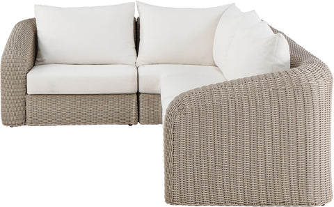 Giselle 88.25" Cream Olefin Water Resistant Fabric And Wicker Outdoor Patio Sectional, 4-Piece