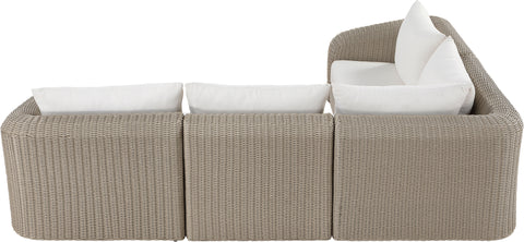 Giselle 88.25" Cream Olefin Water Resistant Fabric And Wicker Outdoor Patio Sectional, 4-Piece
