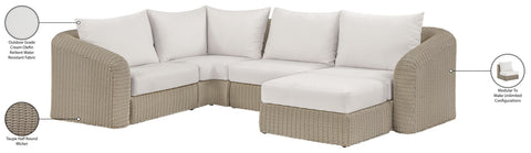 Giselle 123.25" Cream Olefin Water Resistant Fabric And Wicker Outdoor Patio Sectional, 5-Piece (Style 2)