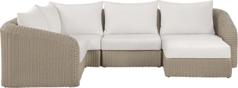 Giselle 123.25" Cream Olefin Water Resistant Fabric And Wicker Outdoor Patio Sectional, 5-Piece (Style 2)