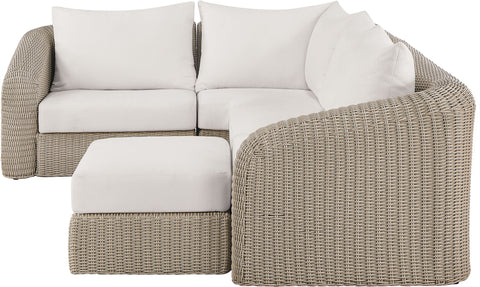 Giselle 123.25" Cream Olefin Water Resistant Fabric And Wicker Outdoor Patio Sectional, 5-Piece (Style 2)