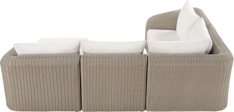 Giselle 123.25" Cream Olefin Water Resistant Fabric And Wicker Outdoor Patio Sectional, 5-Piece (Style 2)