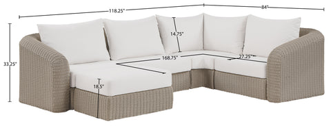 Giselle 123.25" Cream Olefin Water Resistant Fabric And Wicker Outdoor Patio Sectional, 5-Piece (Style 3)