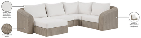 Giselle 123.25" Cream Olefin Water Resistant Fabric And Wicker Outdoor Patio Sectional, 5-Piece (Style 3)