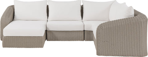 Giselle 123.25" Cream Olefin Water Resistant Fabric And Wicker Outdoor Patio Sectional, 5-Piece (Style 3)