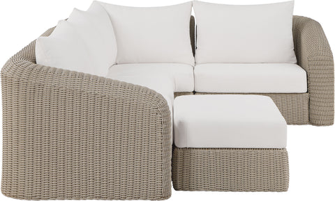 Giselle 123.25" Cream Olefin Water Resistant Fabric And Wicker Outdoor Patio Sectional, 5-Piece (Style 3)
