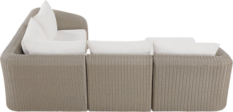 Giselle 123.25" Cream Olefin Water Resistant Fabric And Wicker Outdoor Patio Sectional, 5-Piece (Style 3)