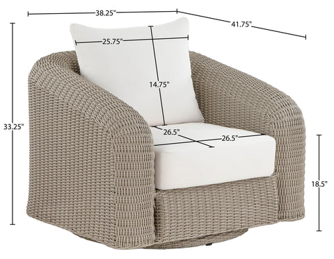 Giselle Cream Olefin Water Resistant Fabric And Wicker Outdoor Patio Swivel Chair, 1 Piece