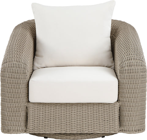 Giselle Cream Olefin Water Resistant Fabric And Wicker Outdoor Patio Swivel Chair, 1 Piece