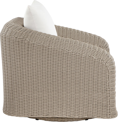 Giselle Cream Olefin Water Resistant Fabric And Wicker Outdoor Patio Swivel Chair, 1 Piece