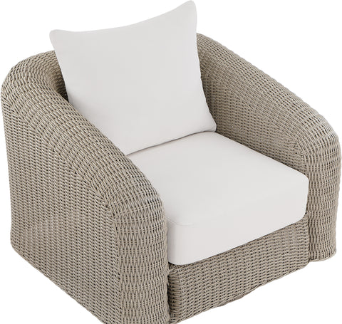 Giselle Cream Olefin Water Resistant Fabric And Wicker Outdoor Patio Swivel Chair, 1 Piece